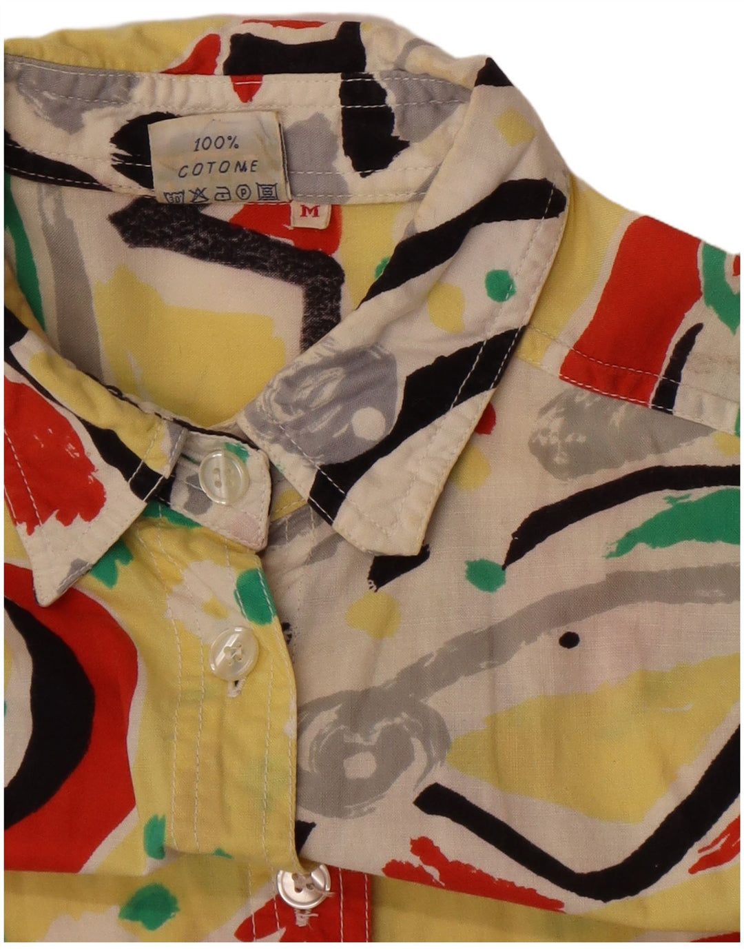 Vintage Dame Oversized Skjorte Bluse UK 14 Medium Multicolored Geometric