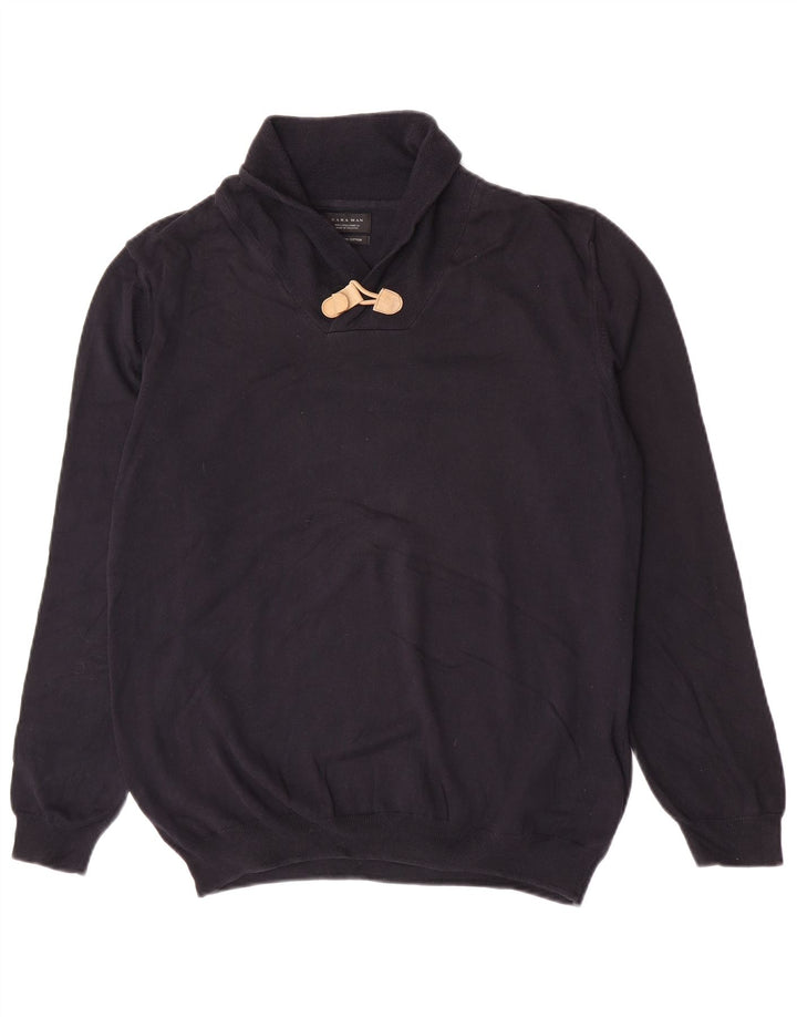 Zara Herre Shawl Neck Jumper Sweater Stor Marineblå Bomuld