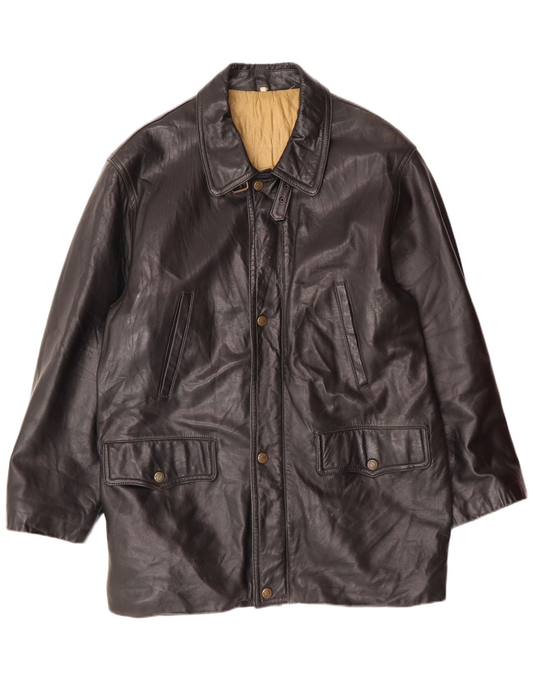 VINTAGE Herre Læderjakke IT 54 2XL Sort Læder