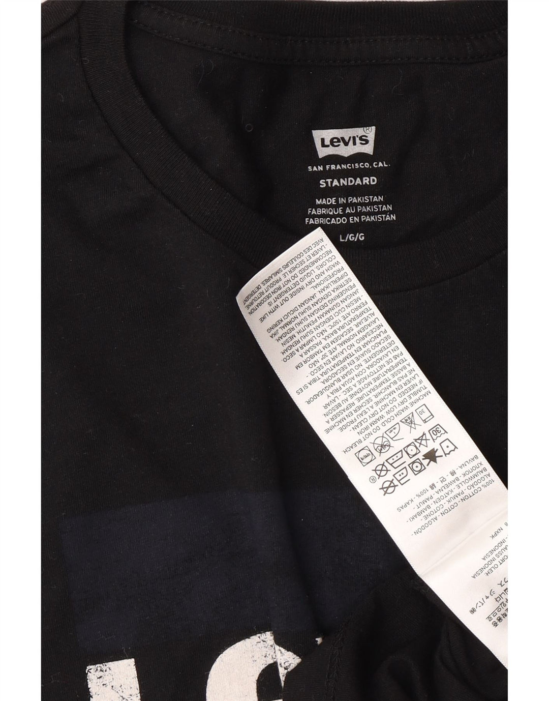 LEVI'S Mens Standard Graphic T-Shirt Top Large Black Cotton Vintage Levi's and Second-Hand Levi's from Messina Hembry 