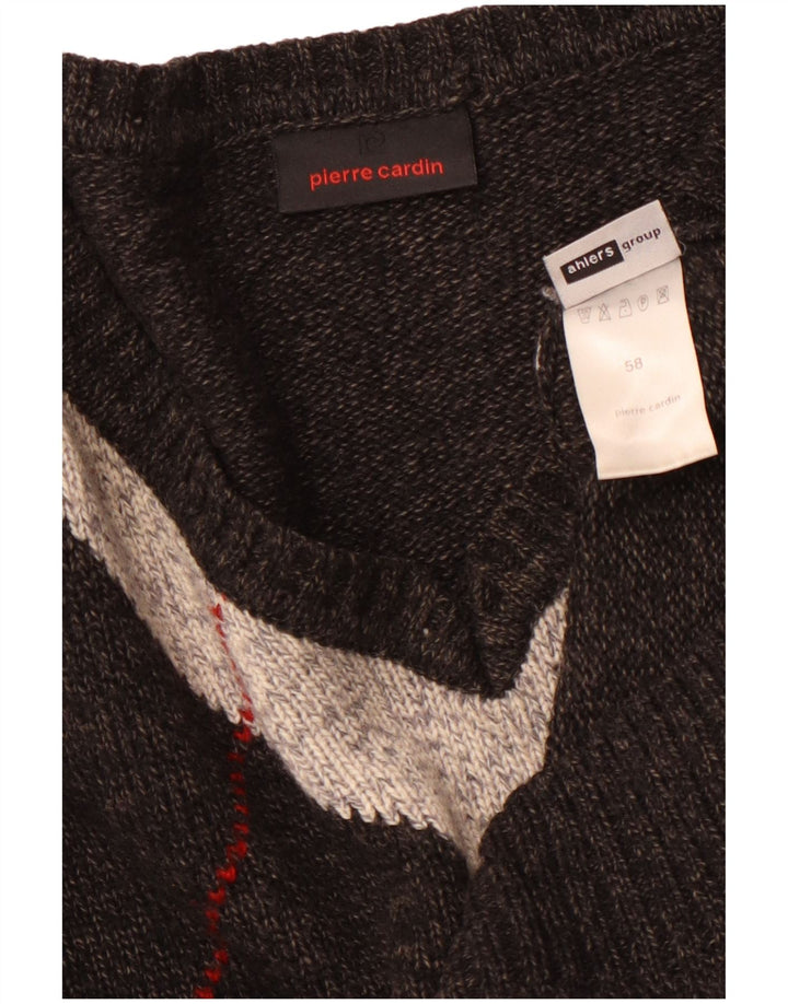 PIERRE CARDIN Herre V-hals sweater IT 58 2XL Grå Argyle/Diamant