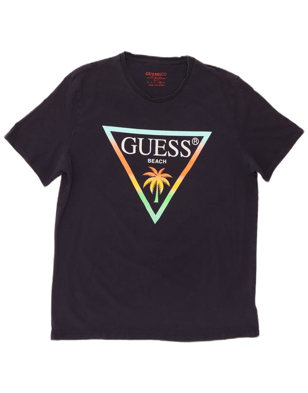 Guess Herre Slim Fit Grafisk T-Shirt Top XL Marineblå Bomuld