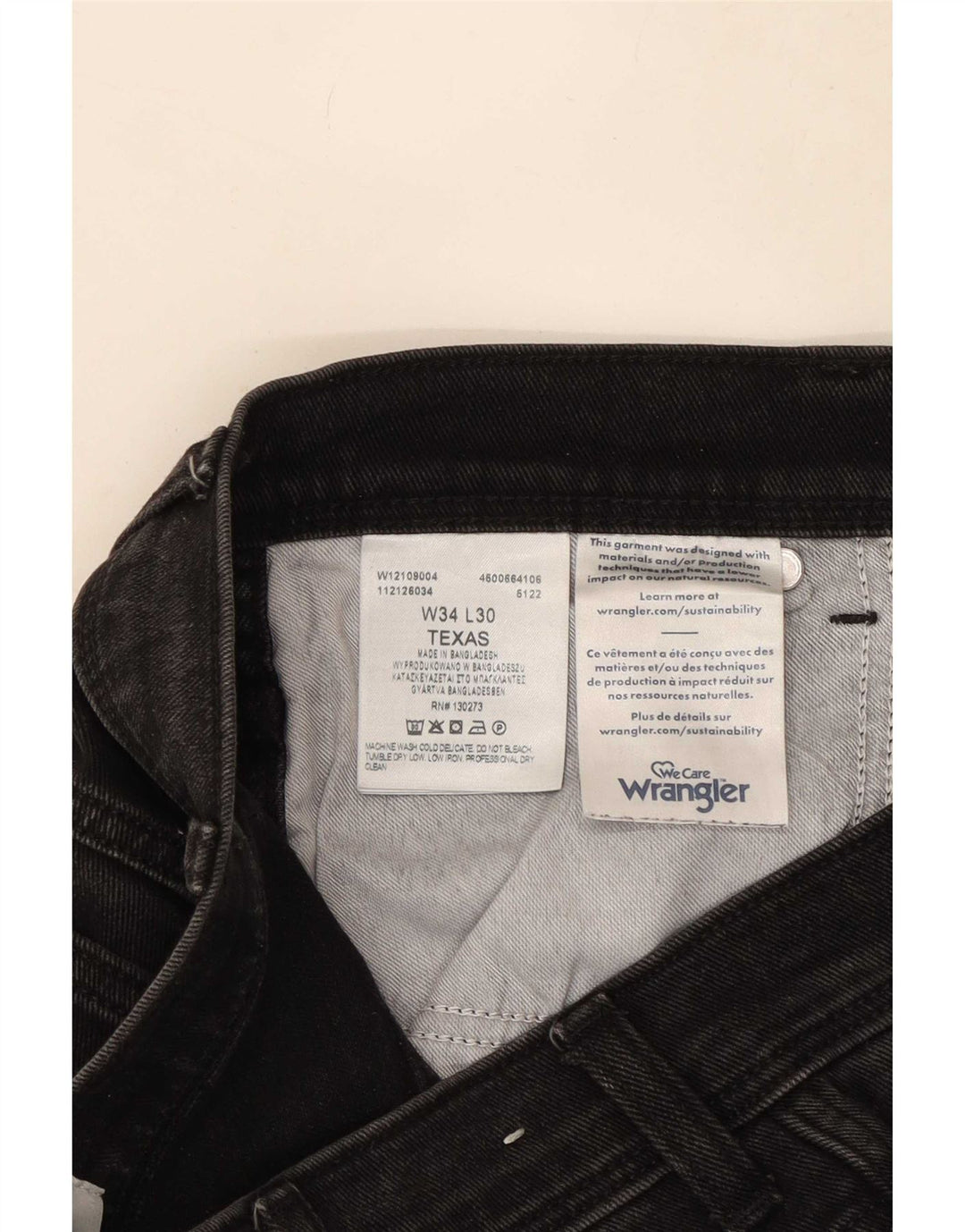 Wrangler Herre Texas Straight Jeans W34 L30 Sort Bomuld