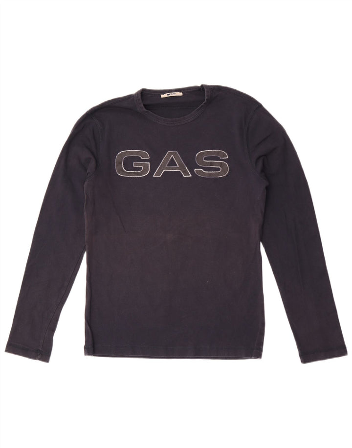Gas Dame Grafisk Top Langærmet UK 12 Medium Navy Blue Bomuld