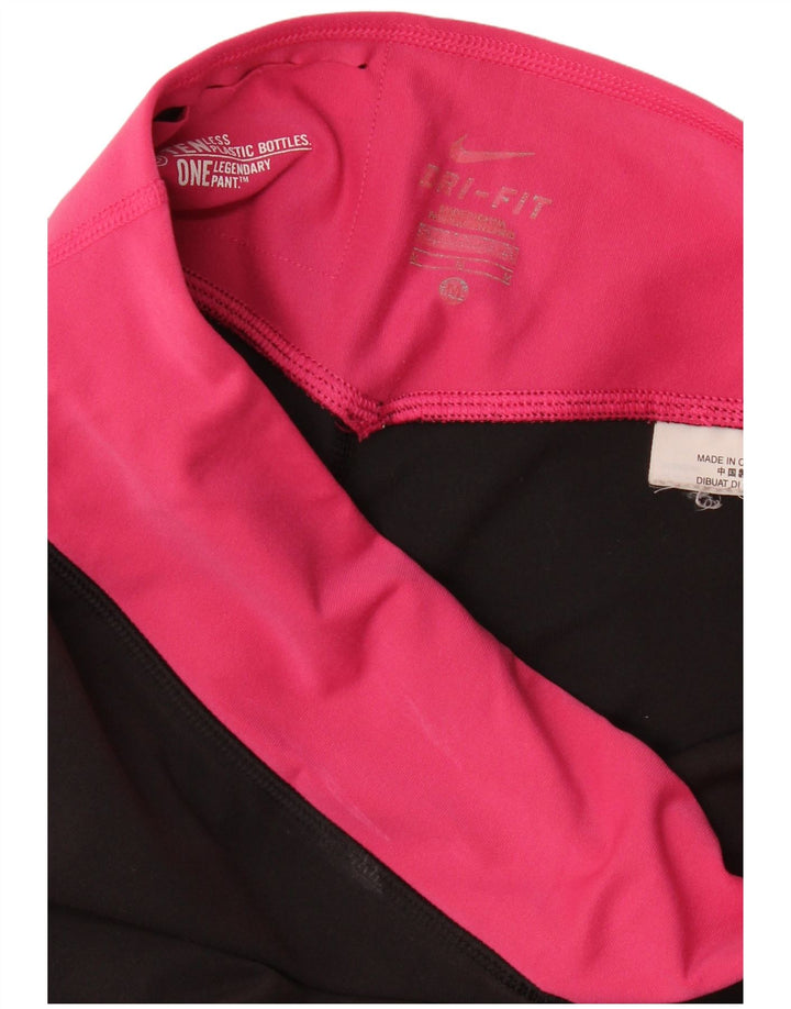 Nike Dame Dri Fit Leggings UK 12 Medium Sort Colourblock