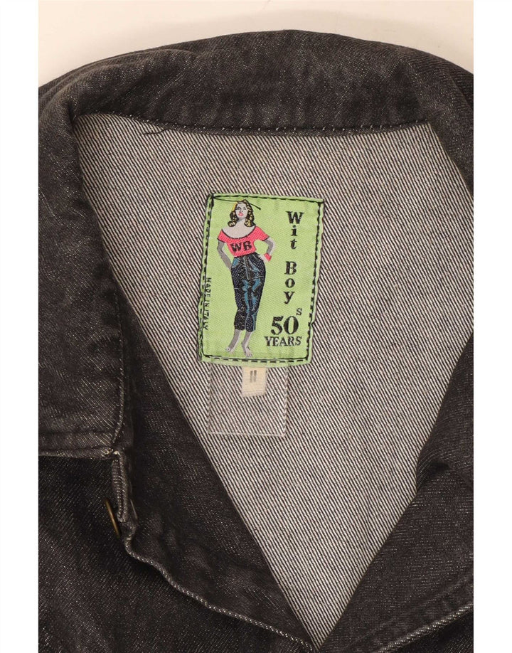 Wit Boy Dame Crop Denim Jacket UK 12 Medium Black Cotton
