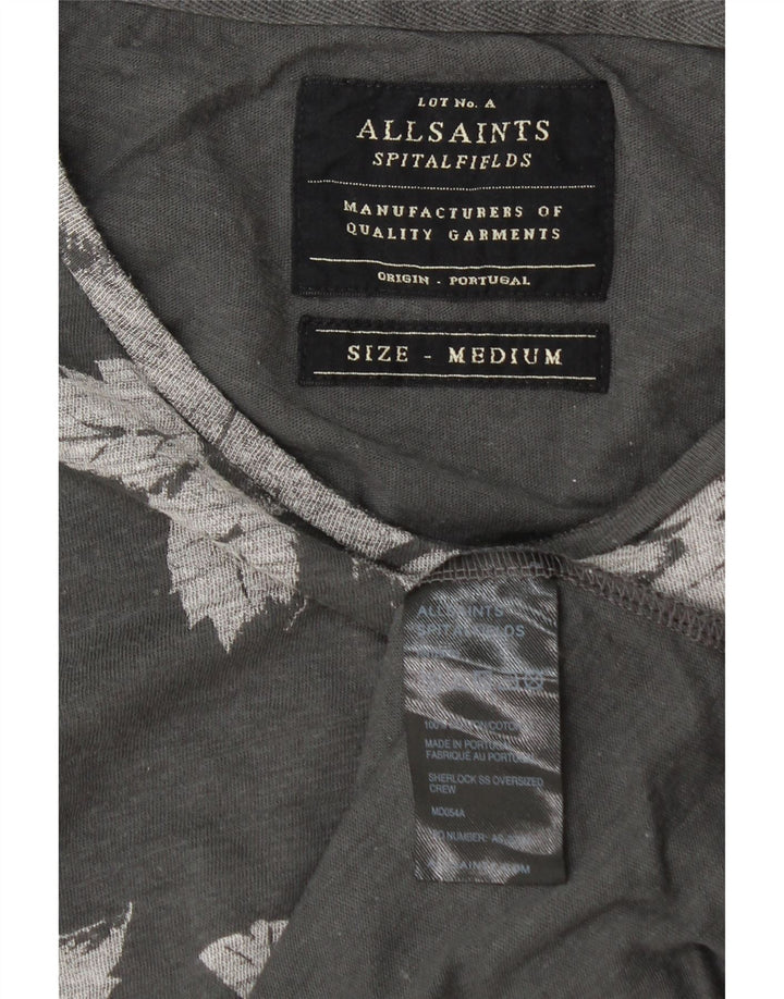 All Saints Herre T-Shirt Top Medium Grey Floral Bomuld