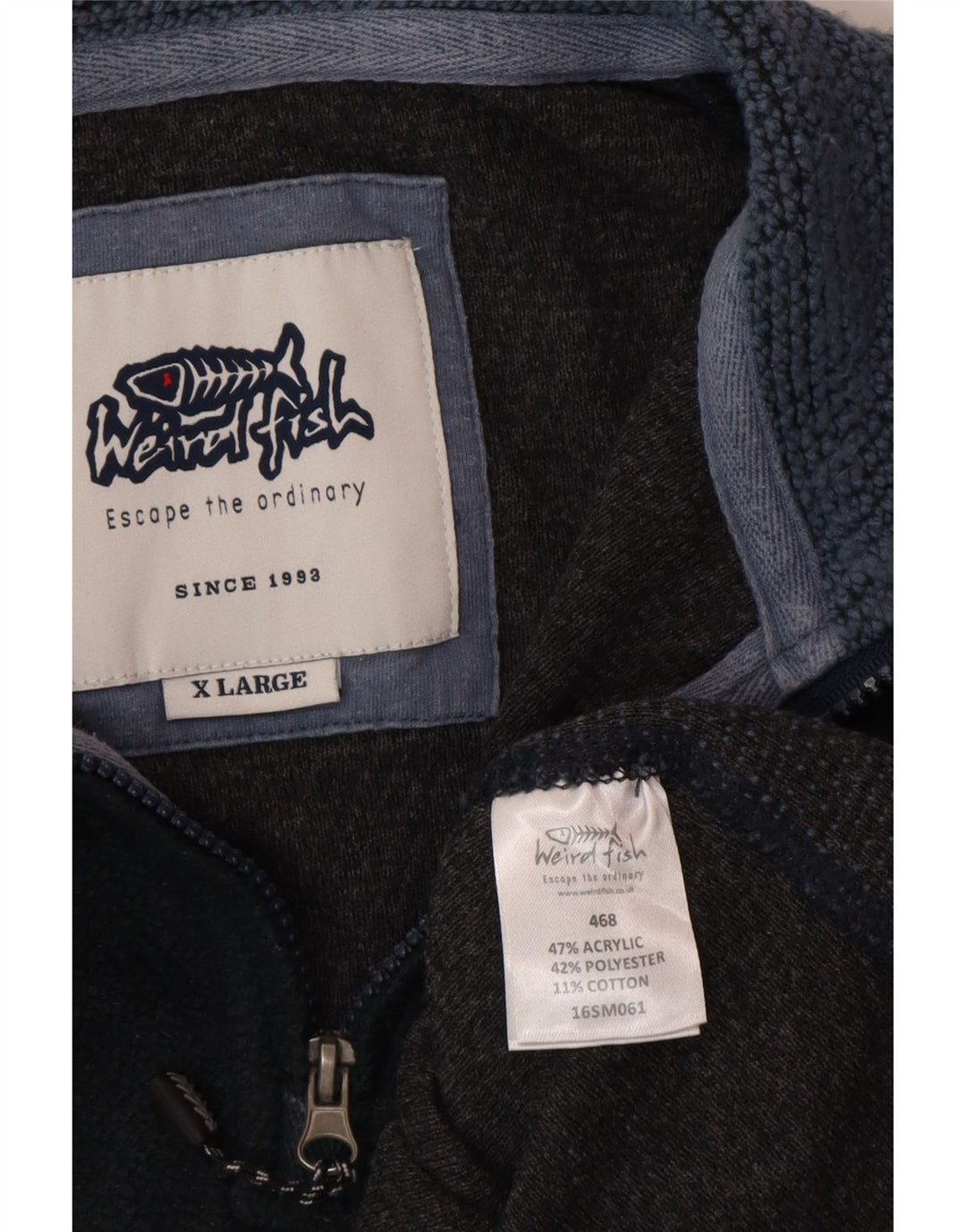 WEIRD FISH Sweatshirt med lynlås til mænd XL Navy Blue Colourblock