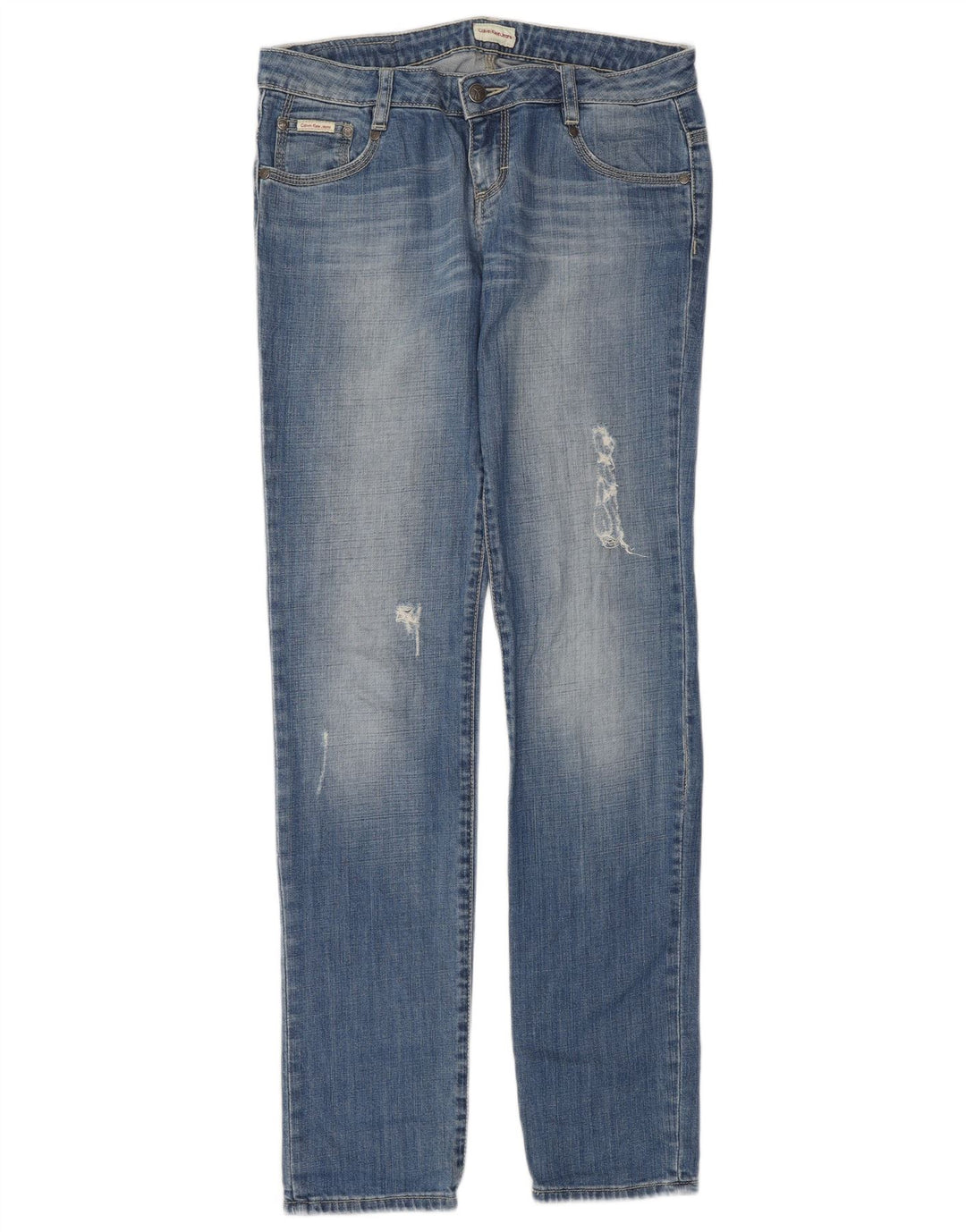 CALVIN KLEIN Womens Distressed Slim Jeans W29 L35 Blue Cotton