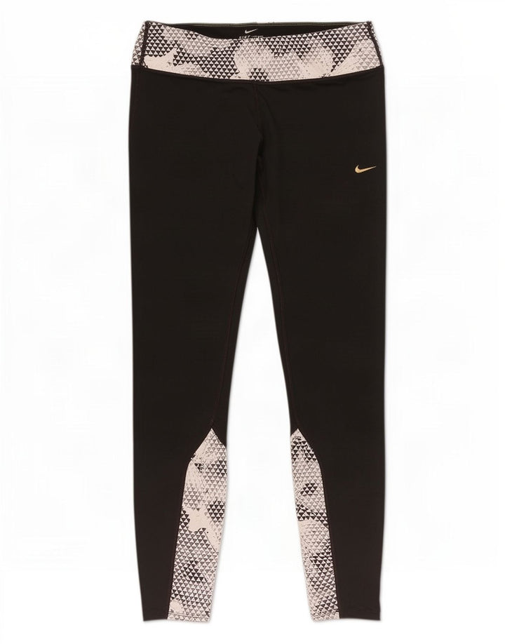 Nike Dame Dri Fit Leggings UK 14 Medium Sort Geometrisk Polyester