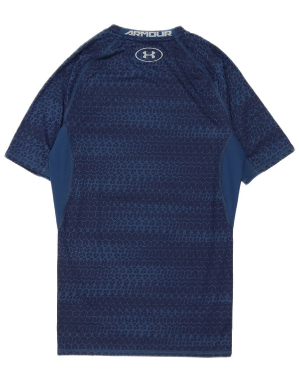 Under Armour Herre Heat Gear T-Shirt Top Medium Marineblå Geometrisk