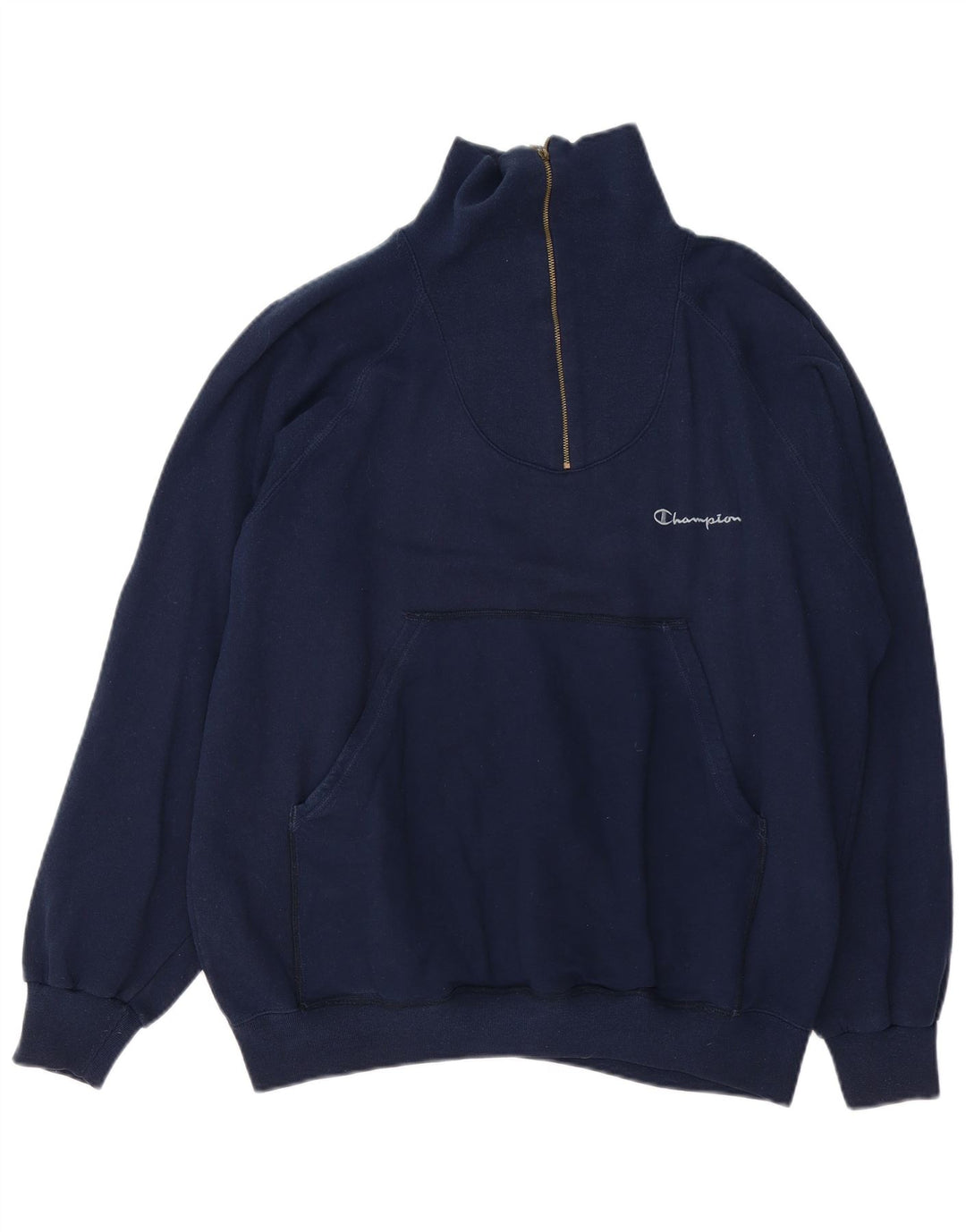 CHAMPION Mens Zip Neck Sweatshirt Jumper Large Navy Blue
