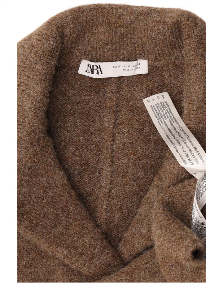 Zara Dame Cardigan Sweater UK 10 Lille brun polyester