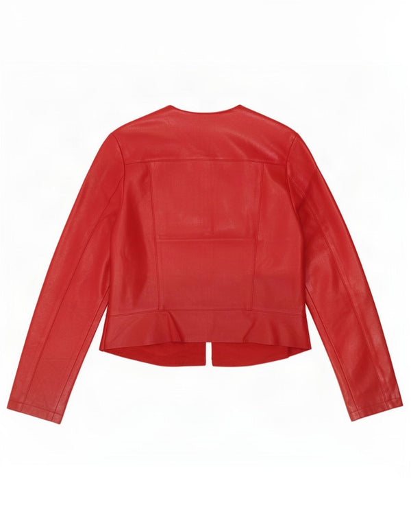 Zara Womens Crop imiteret læderjakke UK 12 Medium Rød Polyester