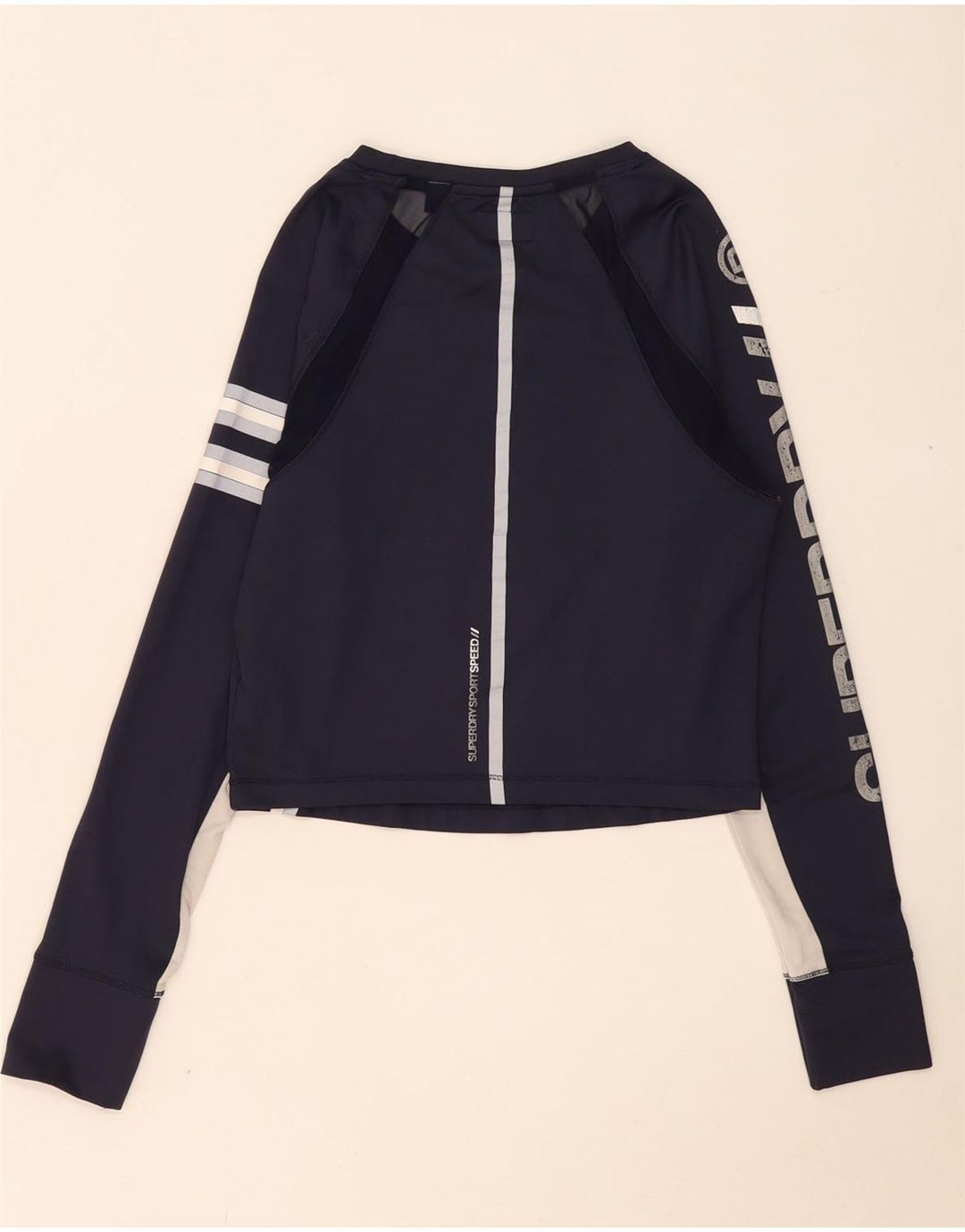 Superdry Grafisk Top Langærmet UK 12 Medium Navy Blue Colourblock