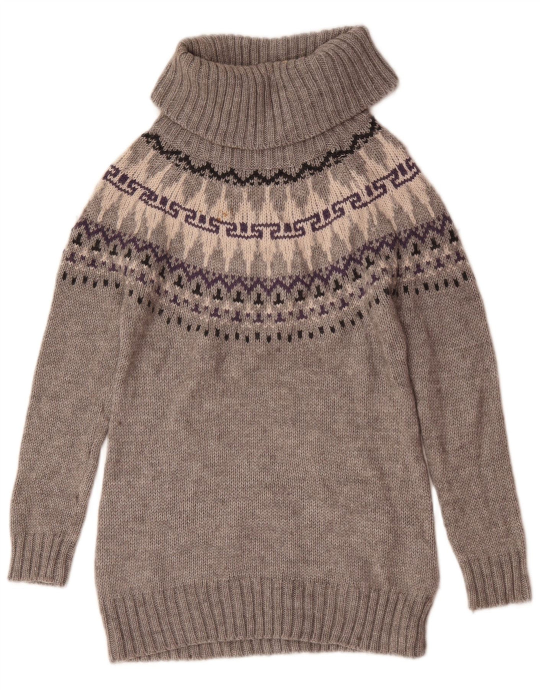 Marks & Spencer Dame Rullehalstrøje trøje UK 12 Medium Grey Fair Isle