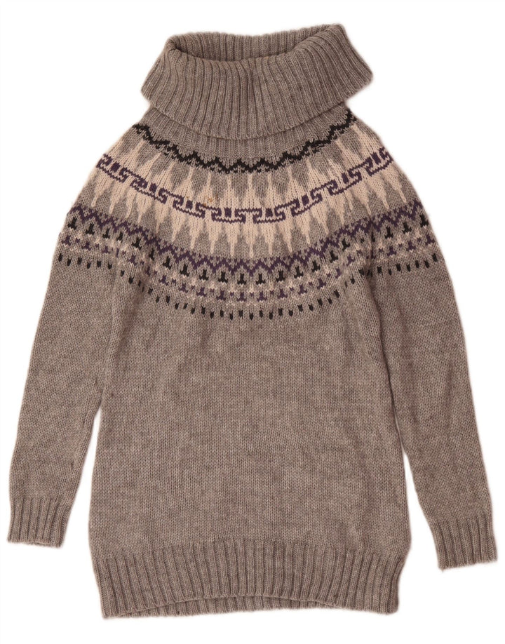 Marks & Spencer Dame Rullehalstrøje trøje UK 12 Medium Grey Fair Isle
