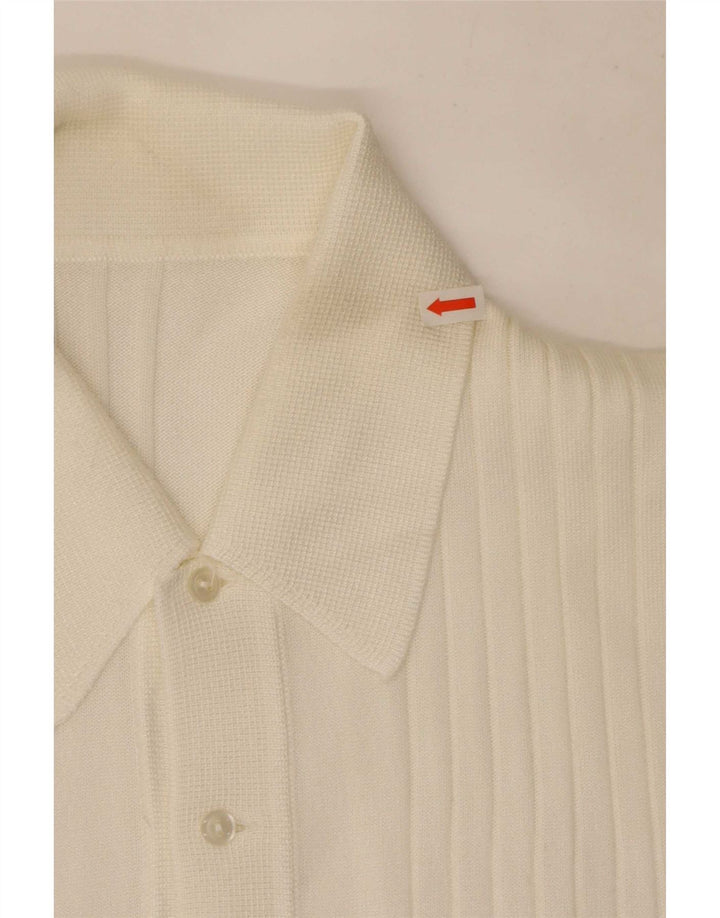 Vintage Herre Kortærmet Polo Neck Jumper Sweater Medium White