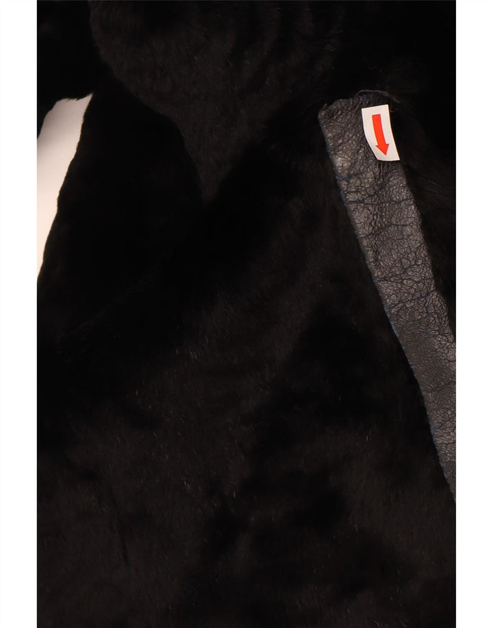 VINTAGE Dame imiteret Pelsjakke UK 14 Medium Sort
