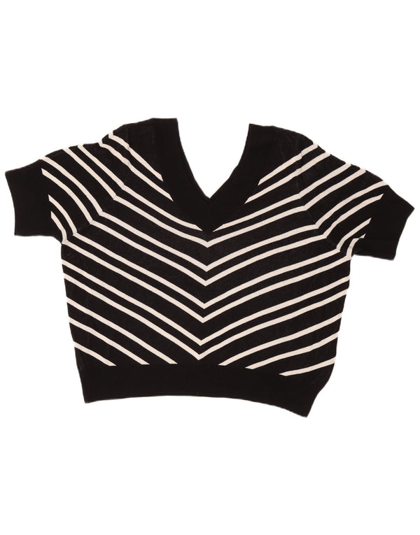 Marks & Spencer Dame V-hals sweater UK 22 3XL Sort Stribet