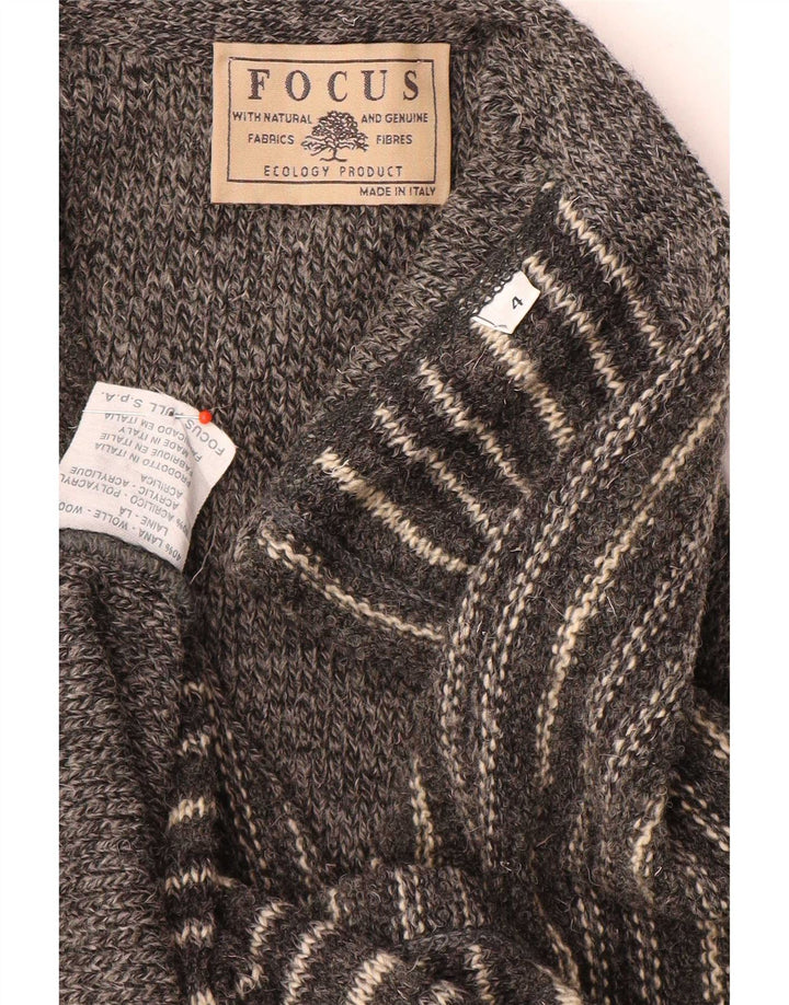 Vintage herre ærmeløs cardigan sweater mellemgrå stribet uld