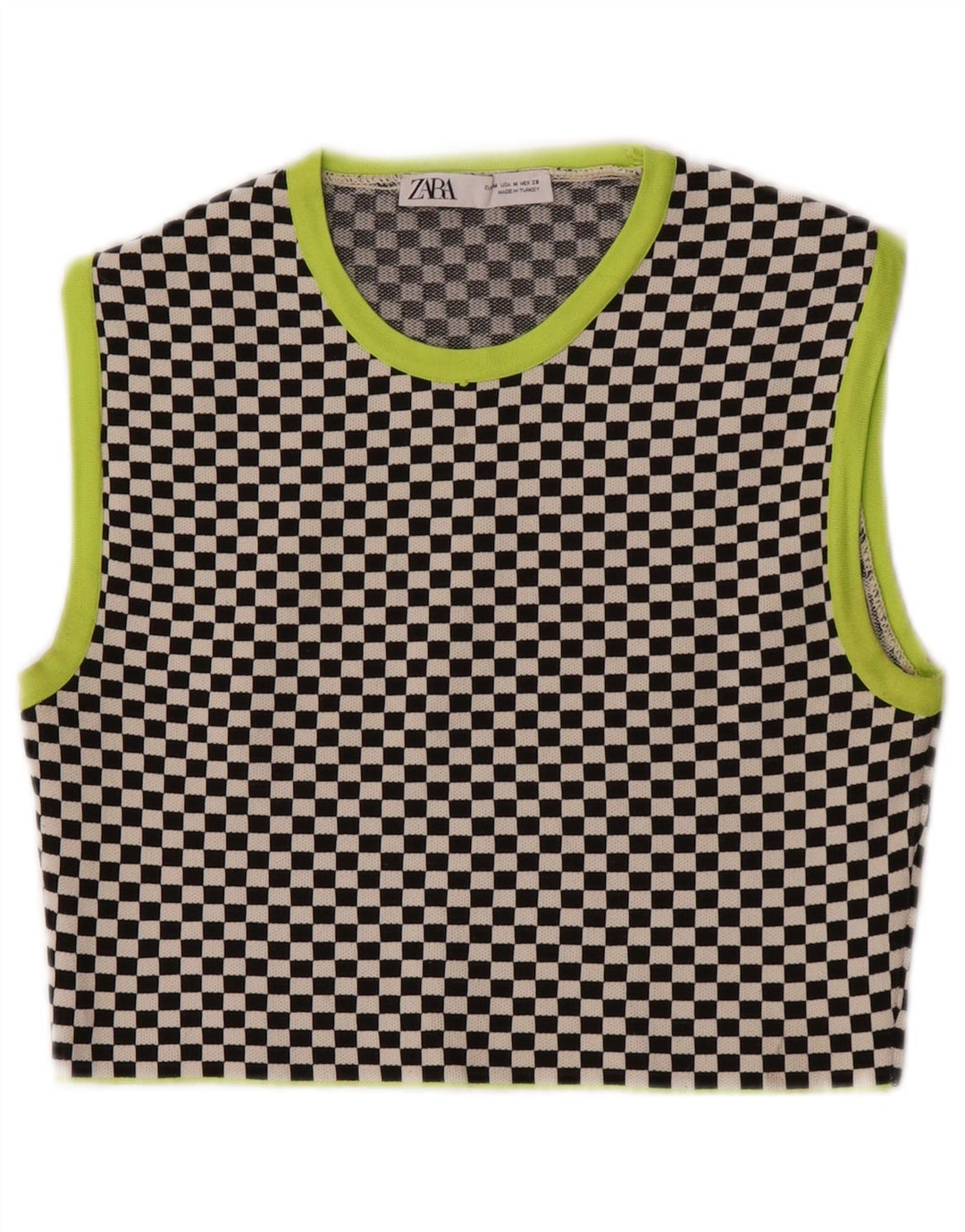 Zara Womens Crop Vest Top UK 12 Medium Sort Geometrisk Polyester