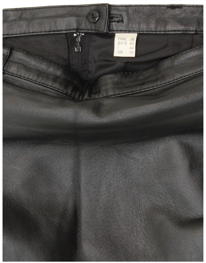 Vintage kvinders læder blyantnederdel UK 12 Medium W28 sort læder