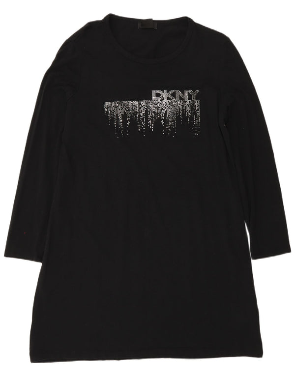 Dkny Dame Grafisk Langærmet T-Shirt Kjole UK 18 XL Sort Bomuld