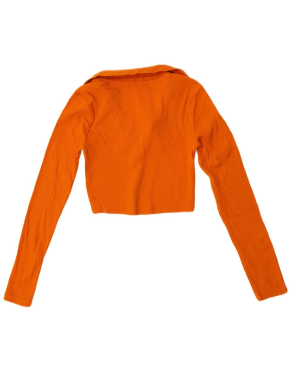Zara Dame Crop Langærmet Polo Shirt UK 8 Small Orange