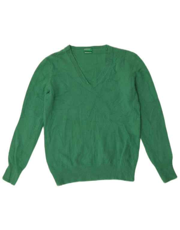 Benetton Dame V-hals sweater UK 14 Stor grøn uld