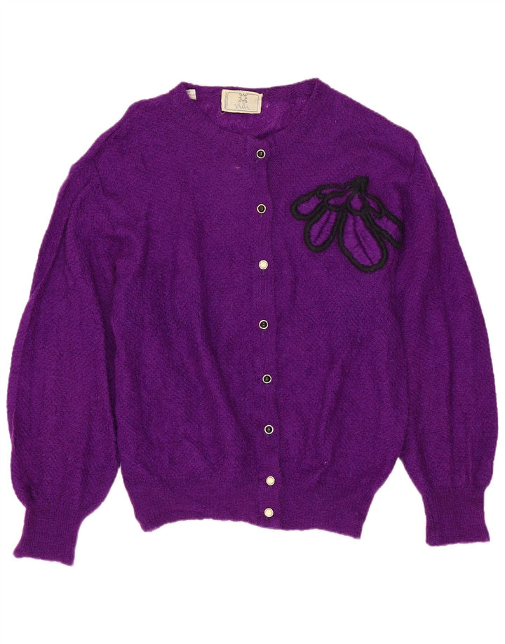 VINTAGE Dame Cardigan Sweater UK 12 Medium Lilla Nylon