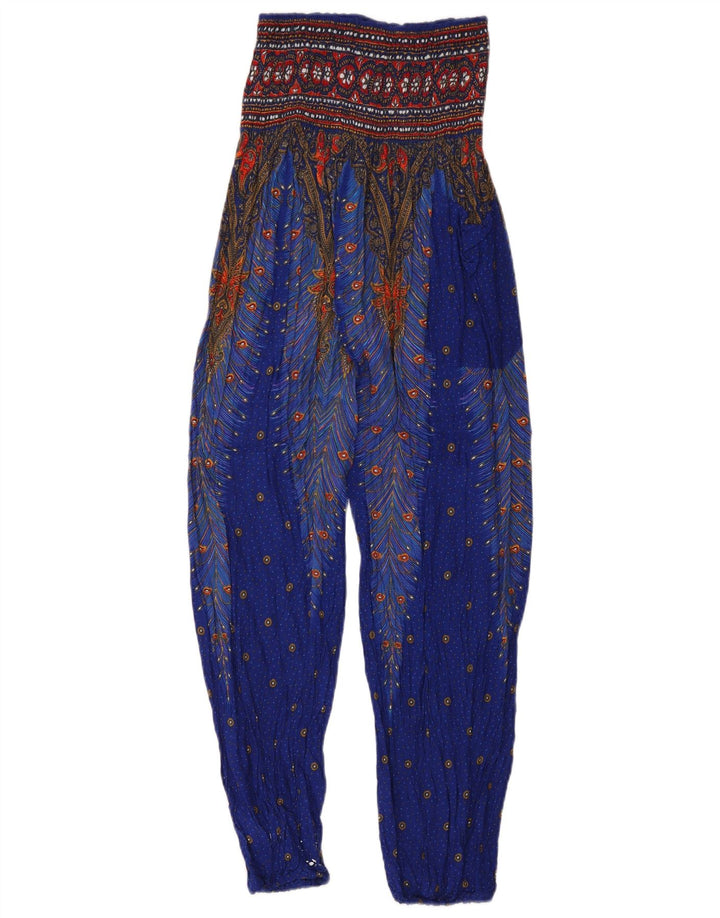Vintage haremsbukser til kvinder W26 L27 blå Paisley