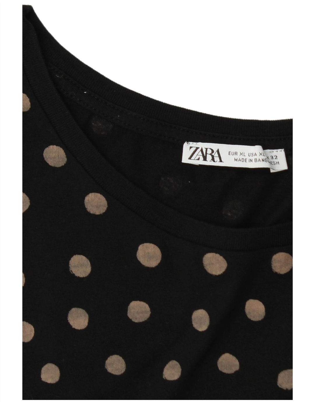 Zara Dame T-Shirt Top UK 18 XL Sort Plettet