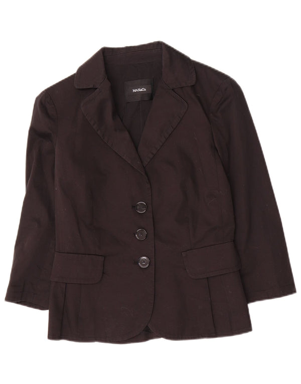 Max&Co. Womens 3 Button 3/4 Sleeve Blazer Jacket UK 6 XS Black Cotton