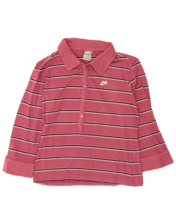 Nike dame poloshirt med 3/4 ærmer UK 16/18 XL Pink stribet bomuld