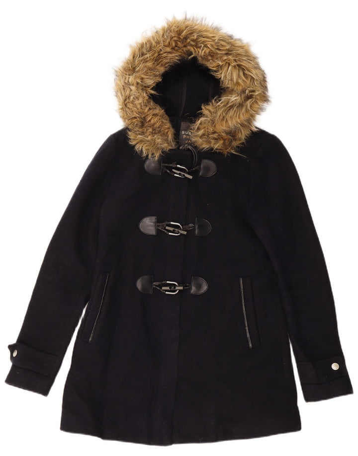 SUPERDRY Duffle Coat med hætte til kvinder UK 6 XS Marineblå Uld
