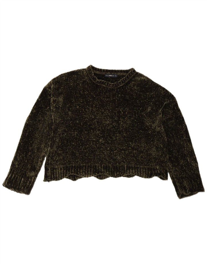 Zara Dame Oversized Boat Neck Jumper Sweater UK 10 Small Khaki Polyester