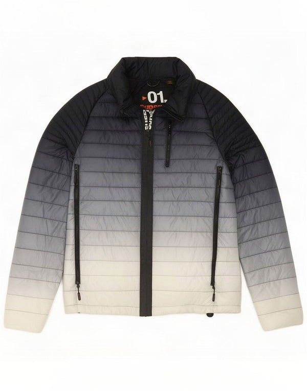 Superdry Womens Graphic Hooded Padded Jacket UK 16 Large Black Colourblock