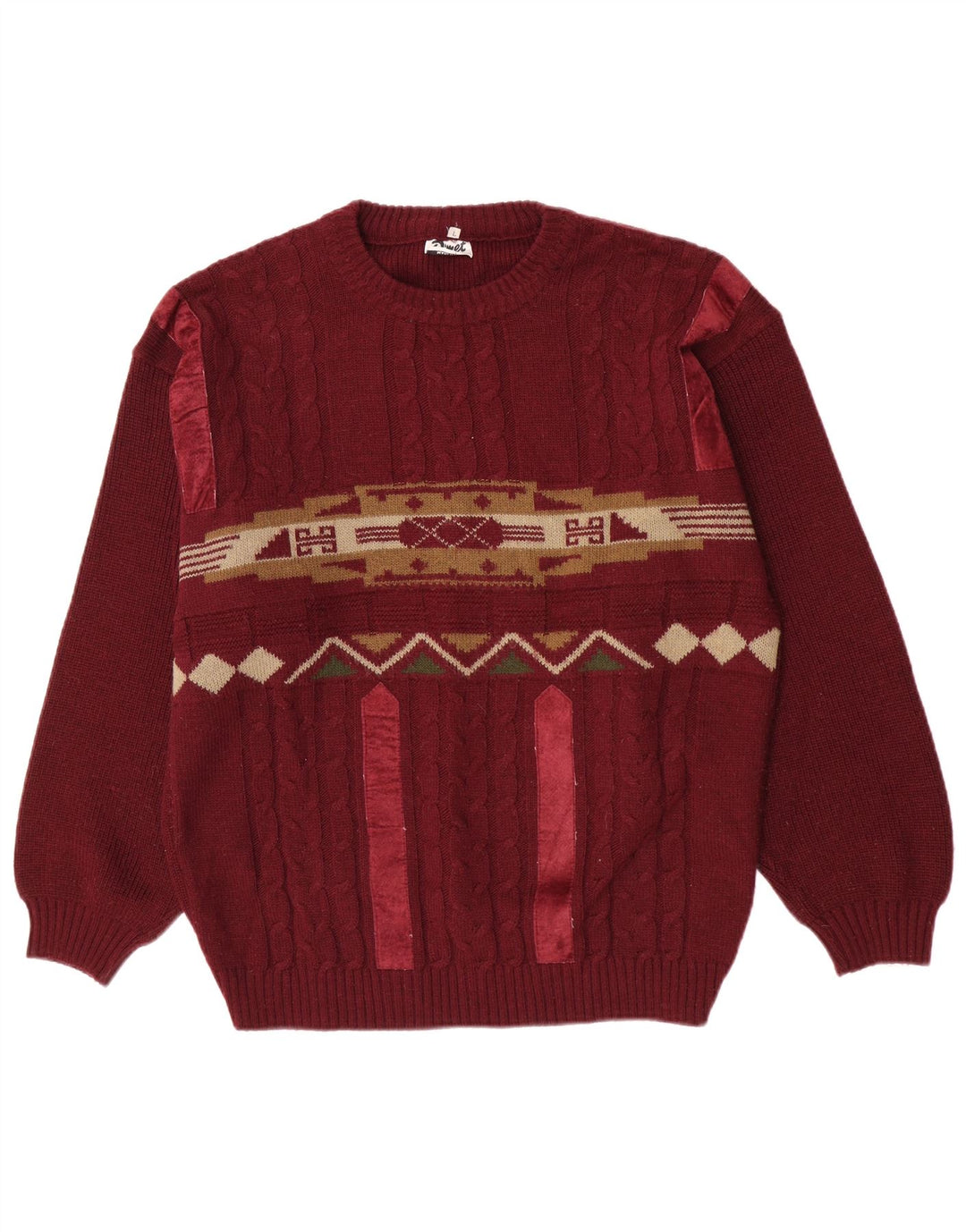 Pimet Herre Crew Neck Jumper Sweater Large Burgundy Geometric