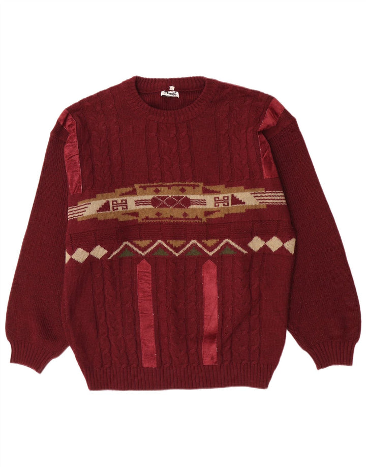 Pimet Herre Crew Neck Jumper Sweater Large Burgundy Geometric