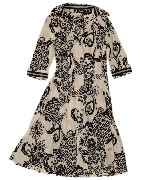 Zara Dame 3/4 ærmet skjortekjole UK 12 Medium White Floral Bomuld