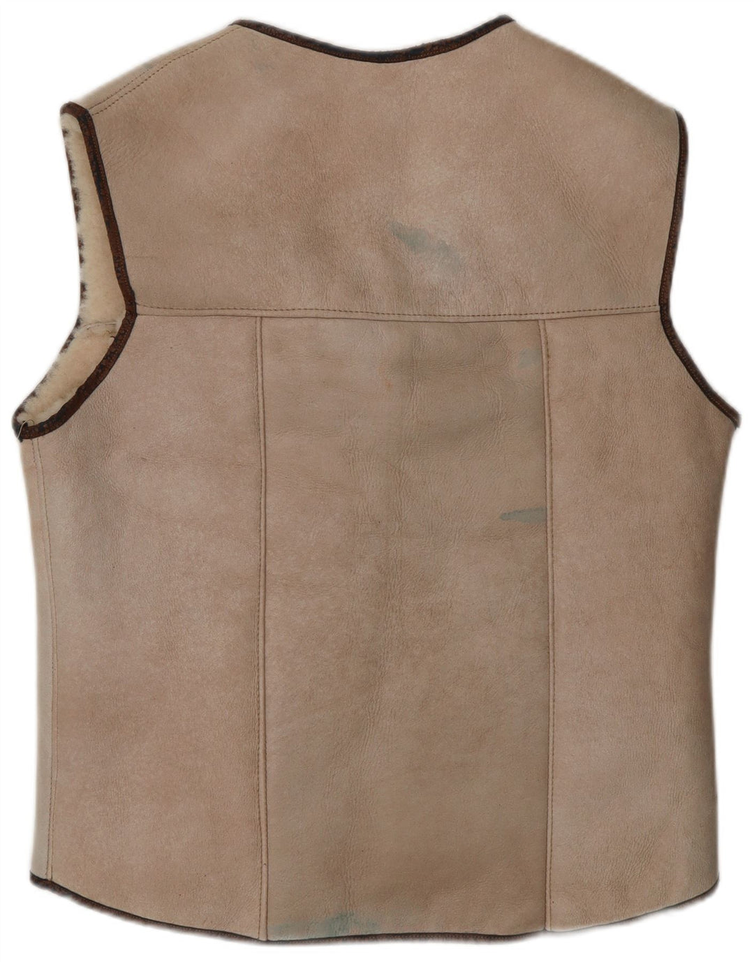 VINTAGE Dame Sherpa Gilet UK 14 Medium Beige