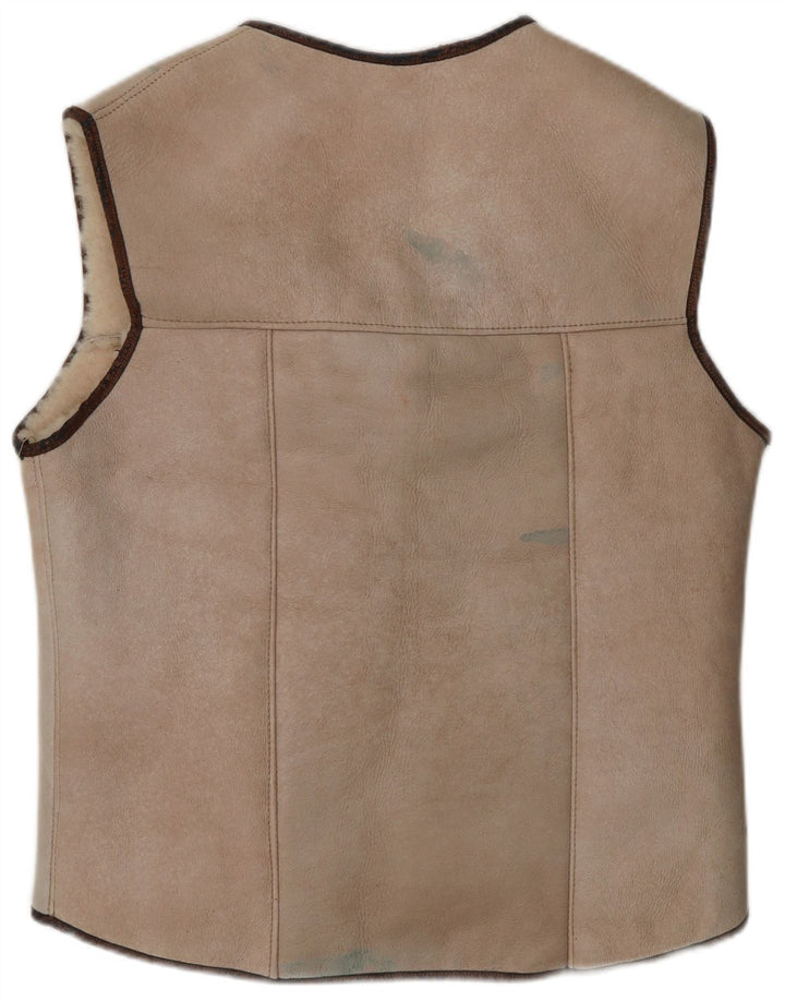 VINTAGE Dame Sherpa Gilet UK 14 Medium Beige