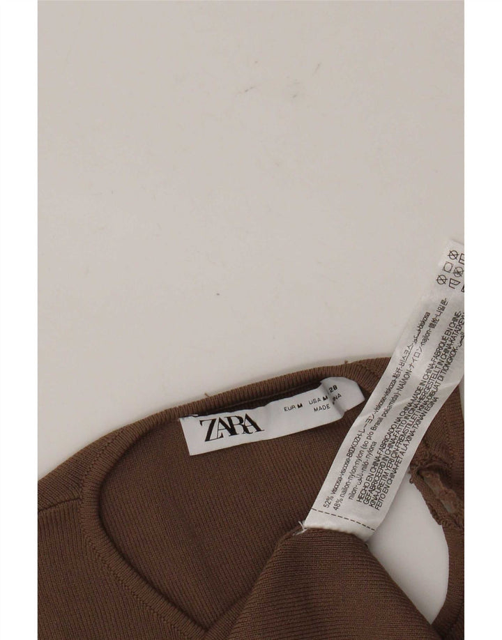 Zara Womens Cut Out Ærmeløs Crop Top UK 12 Medium Brown Viscose