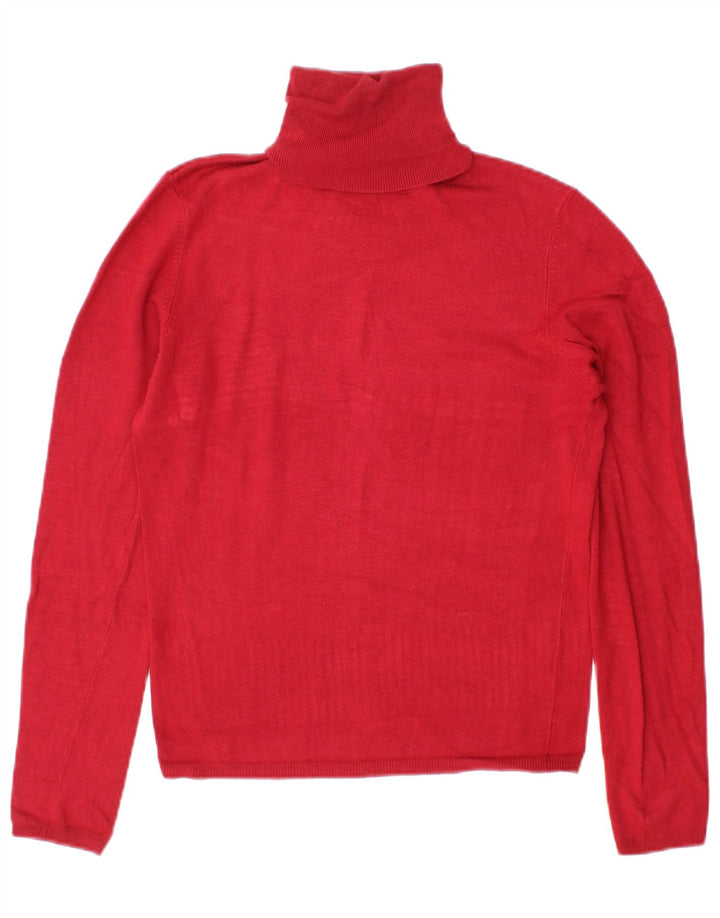 Zara Dame Roll Neck Jumper Sweater UK 14 Medium Burgundy Rayon