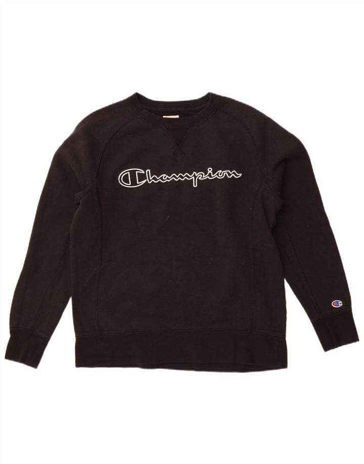 CHAMPION Dame Grafisk Sweatshirt Jumper UK 14 Medium Sort Bomuld