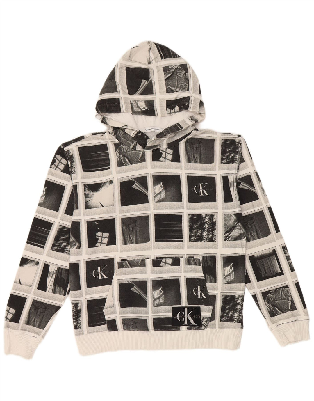Calvin Klein Jeans Grafisk hættetrøje til drenge 13-14 år Grå patchwork