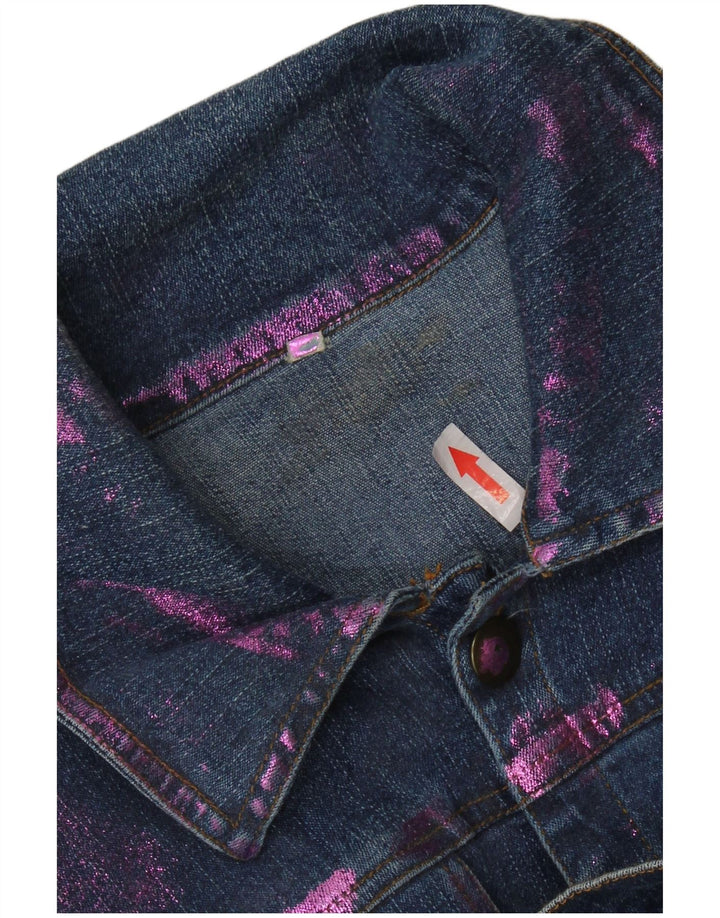 Vintage Dame Crop Denim Jacket UK 12 Medium Blue Tie Dye Bomuld