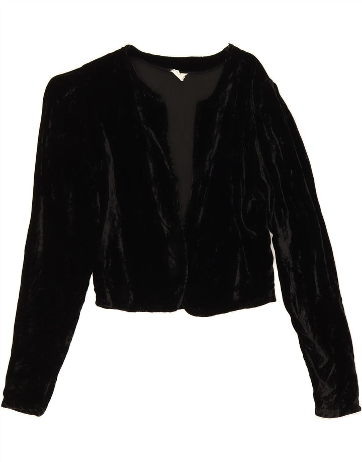 VINTAGE Womens Velour Bolero Jacket UK 10 Small Black Viscose Vintage Vintage and Second-Hand Vintage from Messina Hembry 