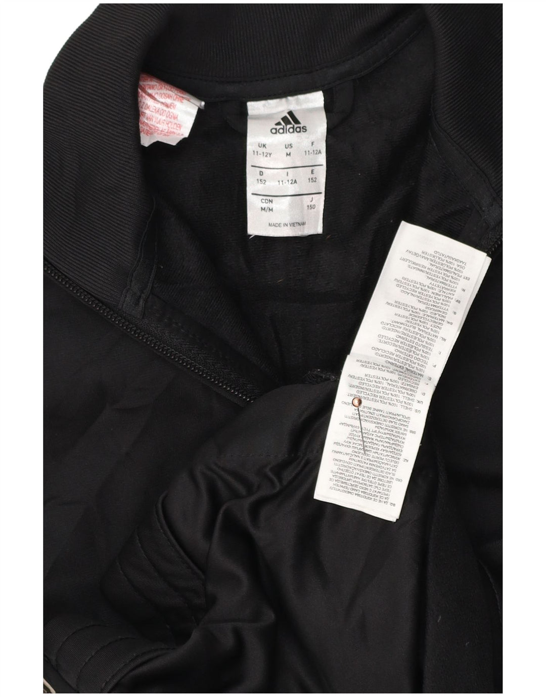 ADIDAS Boys Tracksuit Top Jacket 11-12 Years Black Polyester